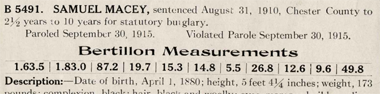 Section of a text about Bertillon measurements